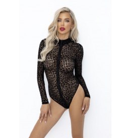 F287 Leopard flock bodysuit with long sleeves M