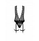 F297 Libido Deep-V bodysuit with collar, pearl chain and garter L
