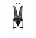 F297 Libido Deep-V bodysuit with collar, pearl chain and garter M
